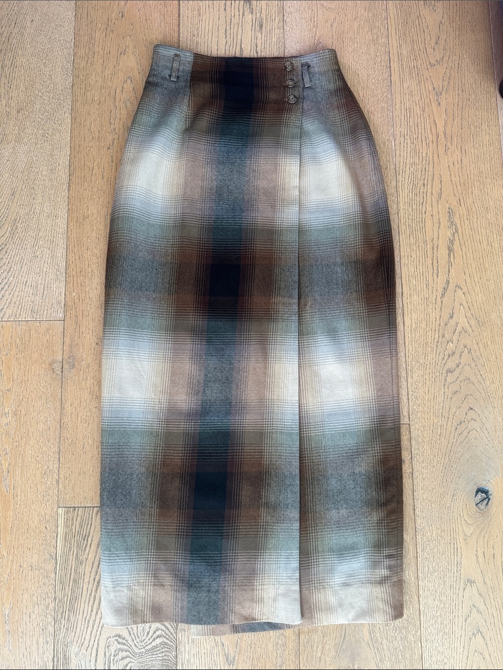 Lauren Ralph Lauren brown ombre plaid wool-blend wrap midi skirt - Picture 6 of 9